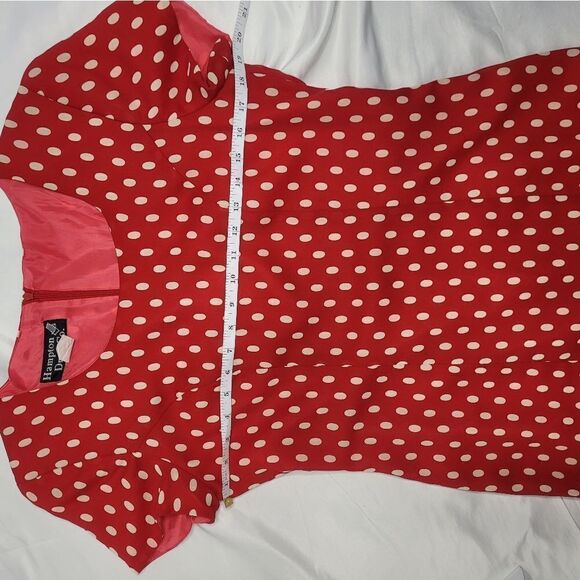 VINTAGE 90s dress red polka dot short sleeve sheath M - Picture 6 of 10
